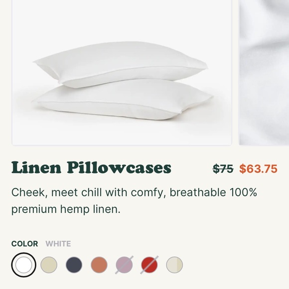 Buffy Other - Hemp Linen Pillowcase Set, NWT, White, for King Pillows 20” X 37”